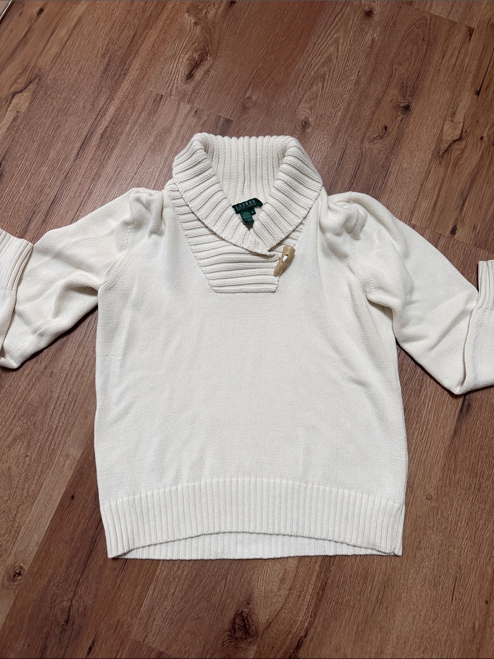 Ralph Lauren Cream Shawl-Collar Toggle Turtleneck Sweater, size XL